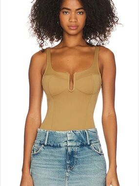 Good American Scuba U-Ring Taupe Tank Thong Bodysuit